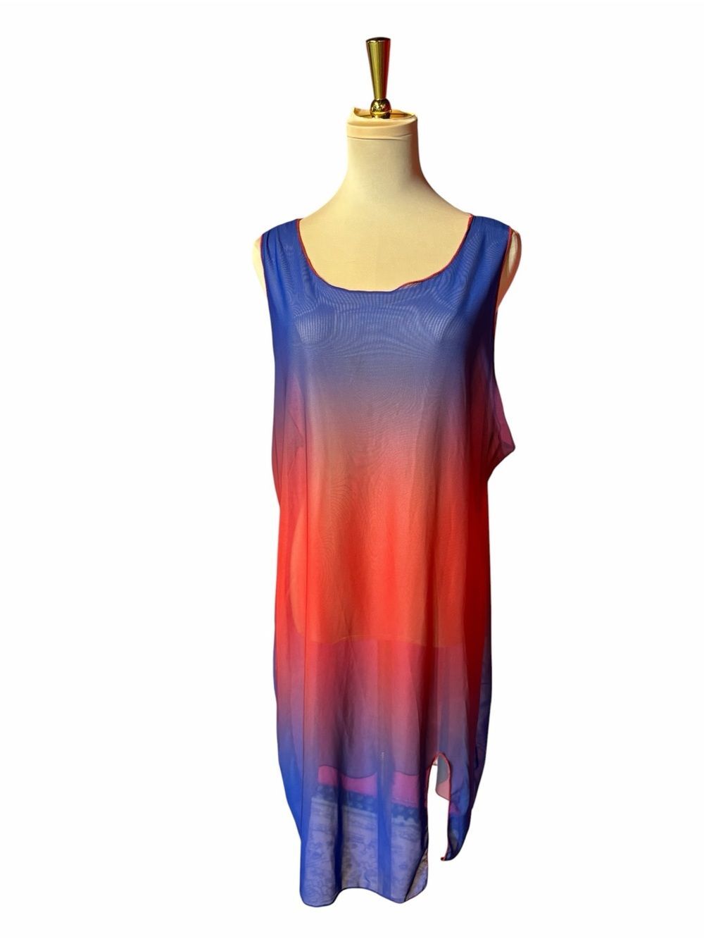 Blue Coral Ombre Swim Cover Up Sheer Beach Tunic Plus Size 3X